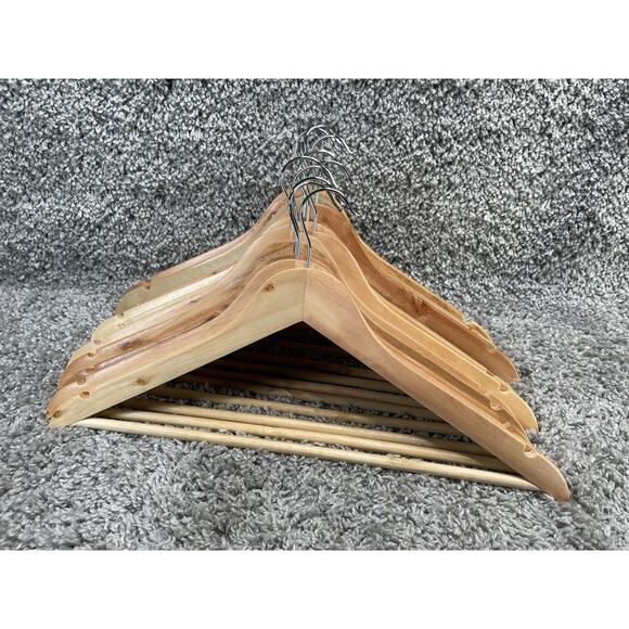 Wooden Clothes Hangers 12 Piece Swivel Hook Non Slip Notches Home Closet - Picture 1 of 12